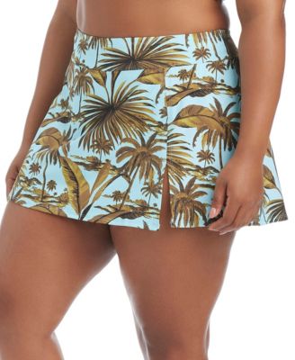 Plus Size White Lotus Skirted Swim Bottoms
