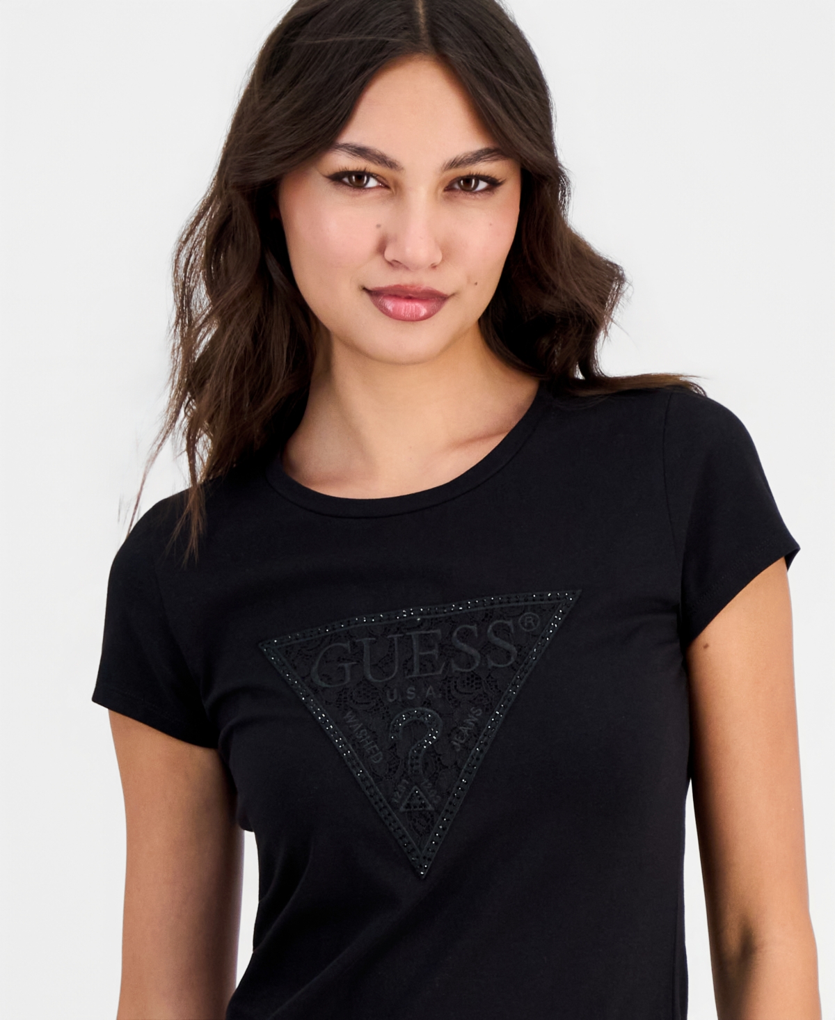 Guess Women's Lux Triangle Lace Logo Short-Sleeve T-Shirt