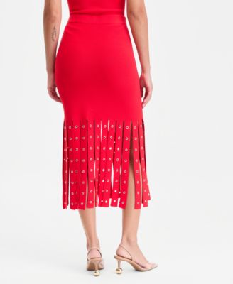 Women's Grommet & Fringe Sweater Skirt