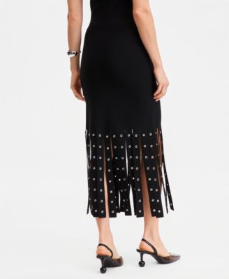Women's Grommet & Fringe Sweater Skirt