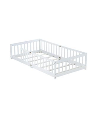 Twin Floor Bed with Fence, Rubber Wood