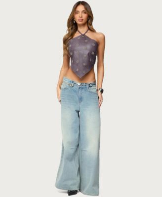 Women's Shila Studded Faux Leather Backless Top