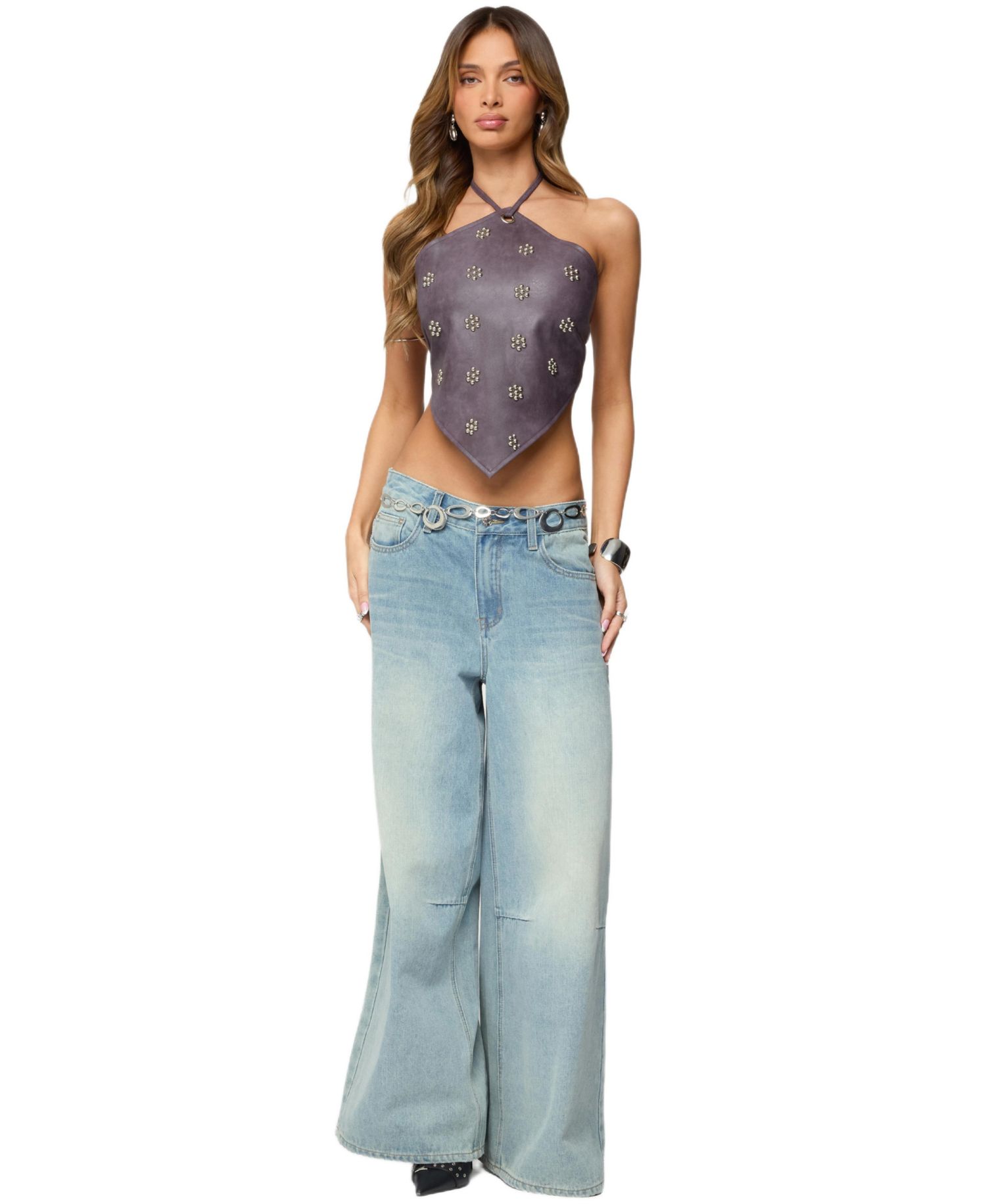 Women's Shila Studded Faux Leather Backless Top