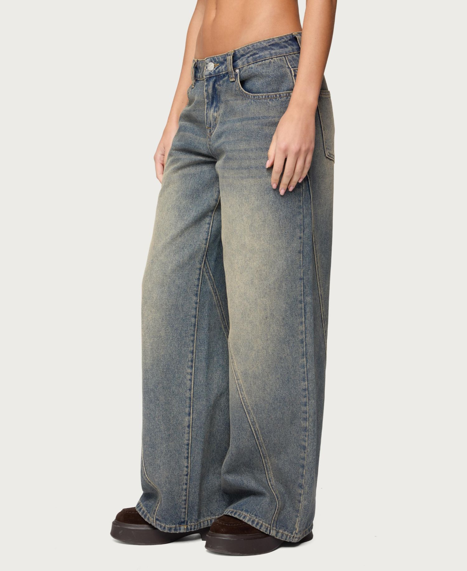 Women's Vintage Washed Low Rise Baggy Jeans