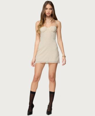 Womens Polka Dot Cupped Chiffon Mini Dress