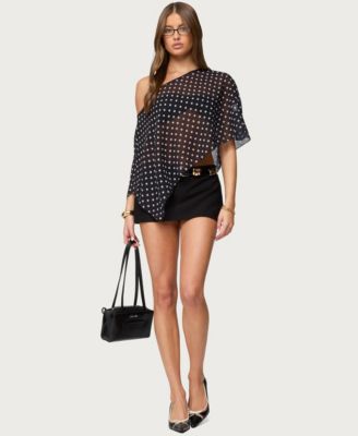 Women's Sheer Chiffon Asymmetric Polka Dot Poncho