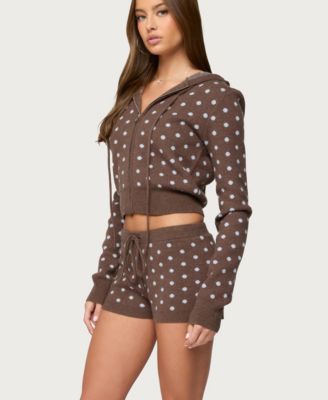 Women's Kenny Polka Dot Knit Zip Up Hooded Cardigan
