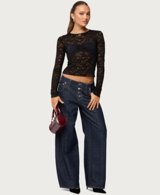 Women's Rosette Bandeau Sheer Lace Top