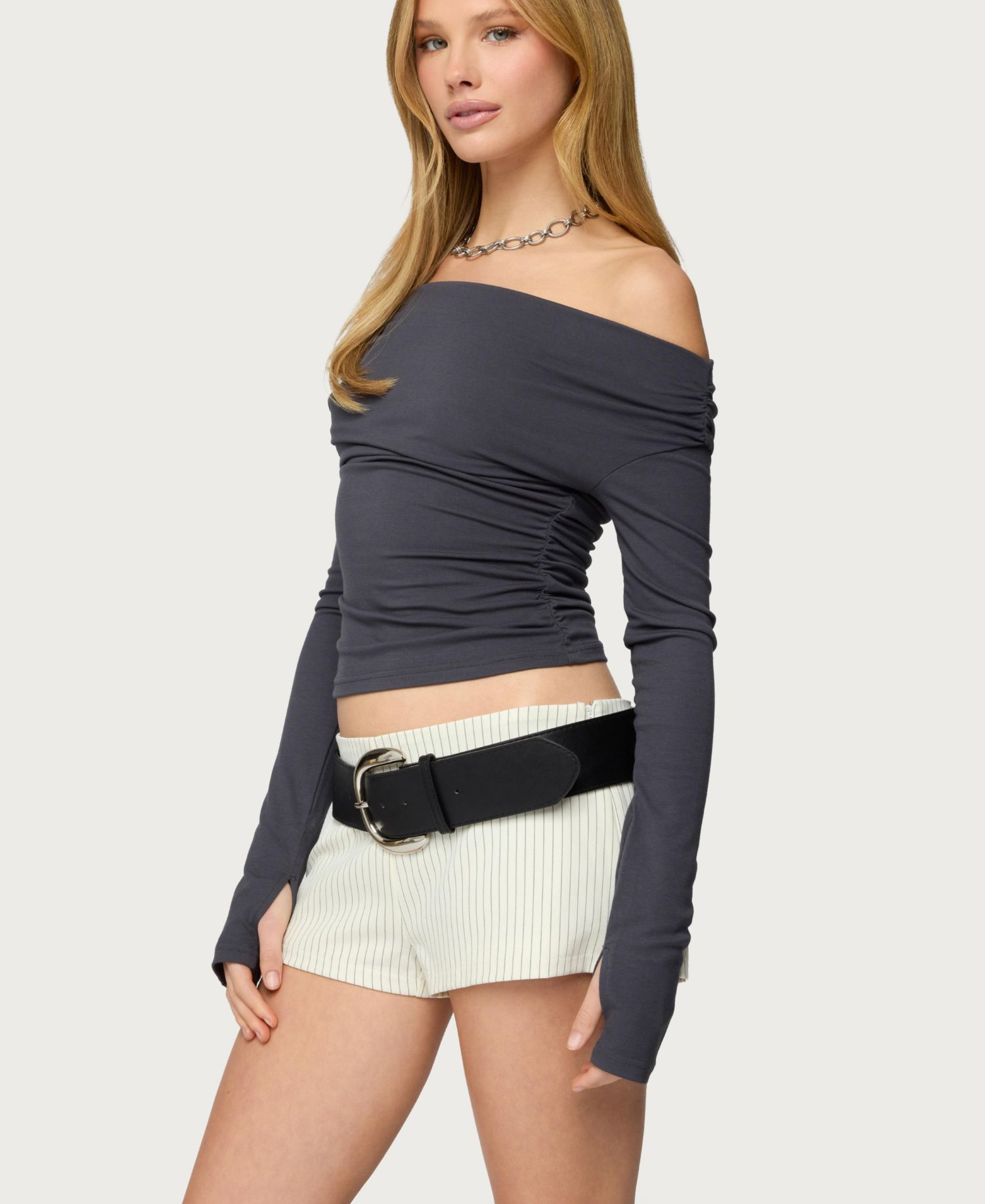 Women's Milane Ruched Off Shoulder Ribbed Top