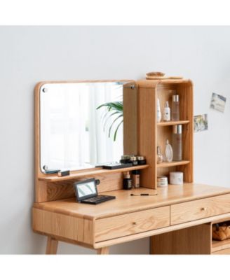 Solid Wood Vanity Table with Mirror and Storage Drawers