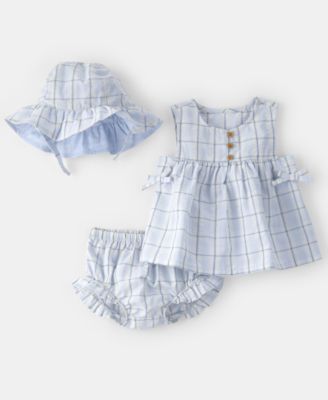 Baby Girls' Gingham Pull-On Dress, Hat and Diaper Cover, 3-Piece Set