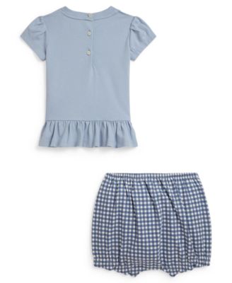 Baby Girls' Dog-Print Crewneck T-Shirt and Gingham Shorts, 2-Piece Set