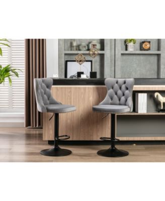 Set of 2 Adjustable Swivel Velvet Bar Stools