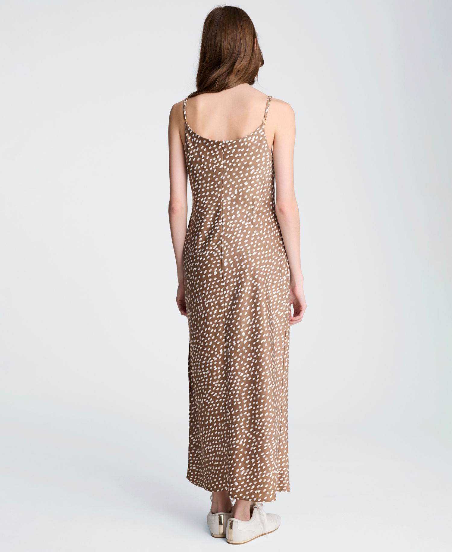 Women's Satin Dot Print Cowl Neck Slip Midi Dress