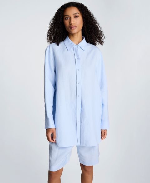 Женский топ Kenneth Cole Long-Sleeve Button-Front Linen Blend Top, цвет: Синий