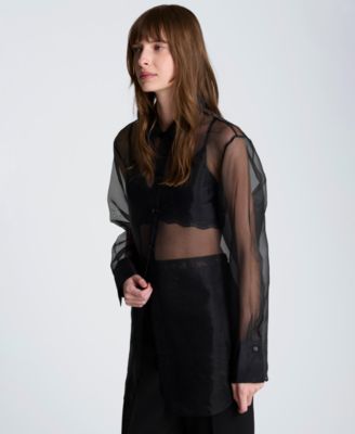 Women's Oversized Sheer Collared Tunic Shirt