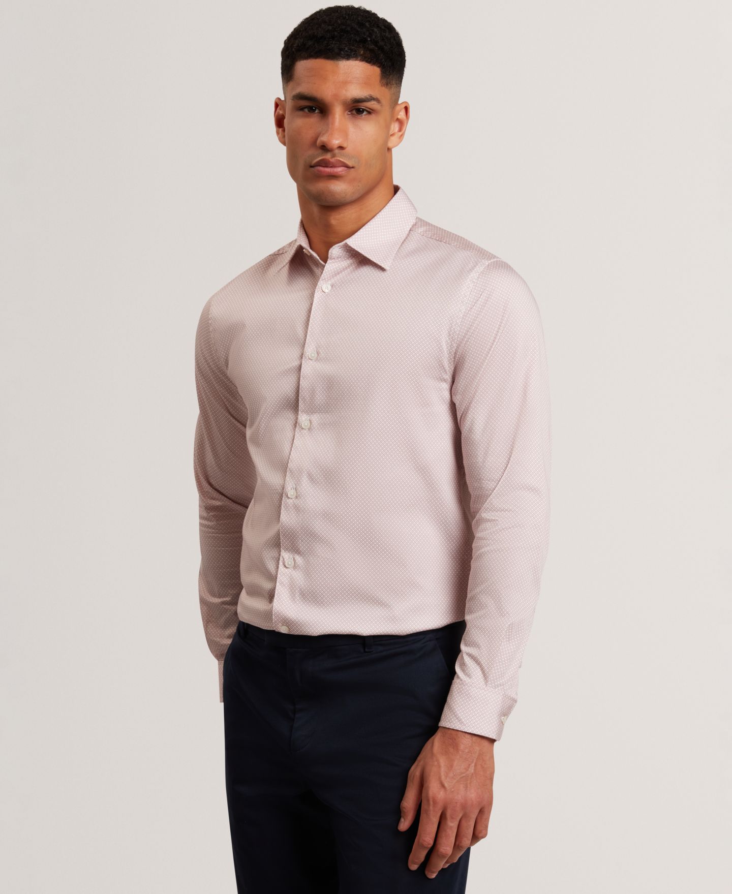 Мужская рубашка Ted Baker Olweno Long-Sleeve Shirt, цвет: Розовый — фото 1