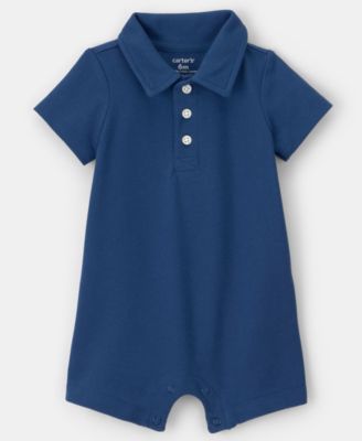Baby Boys' Pique Polo Short-Sleeve Romper
