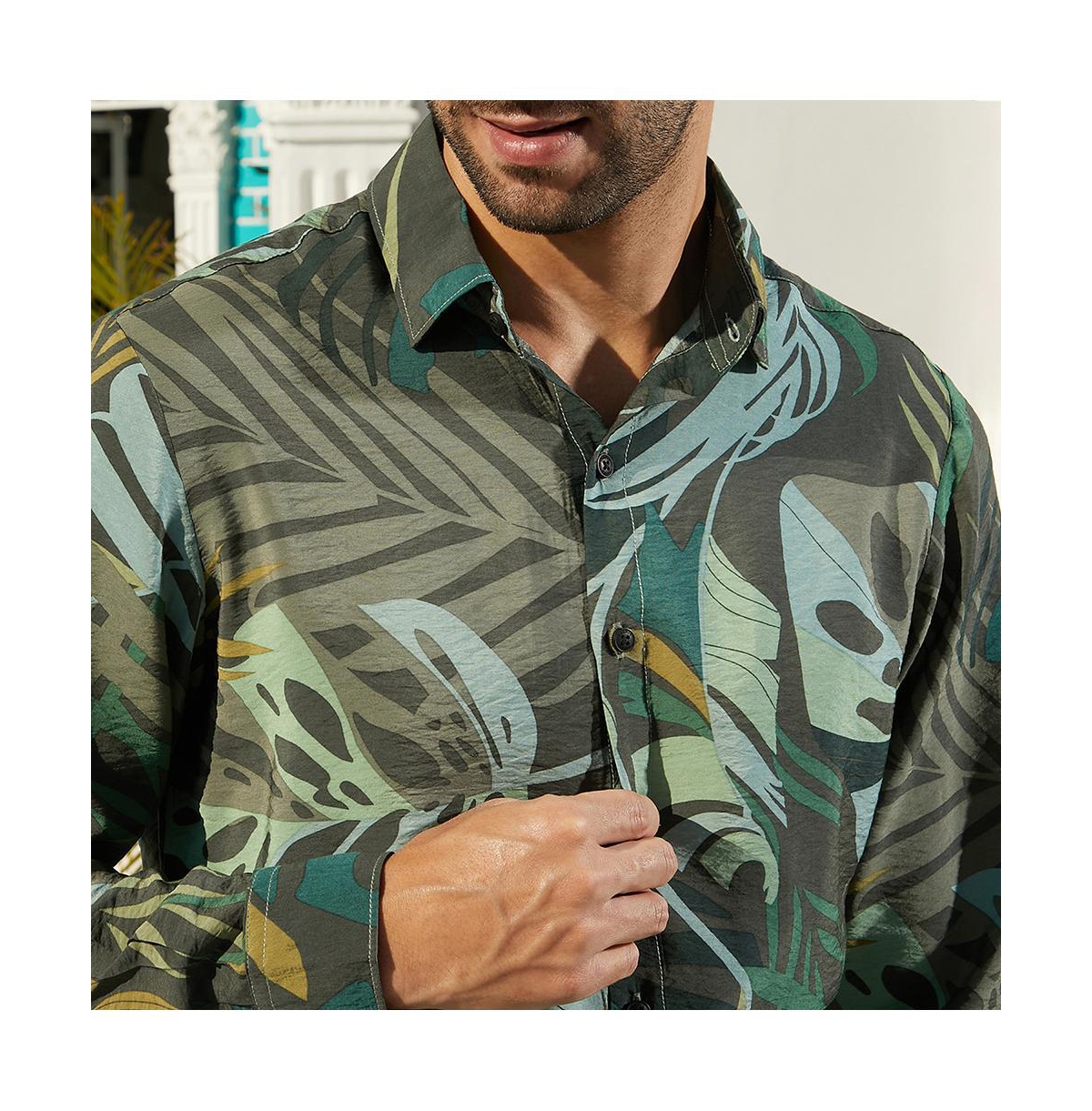 Campus Sutra Men's Jungle Green Palm Print Casual Shirt