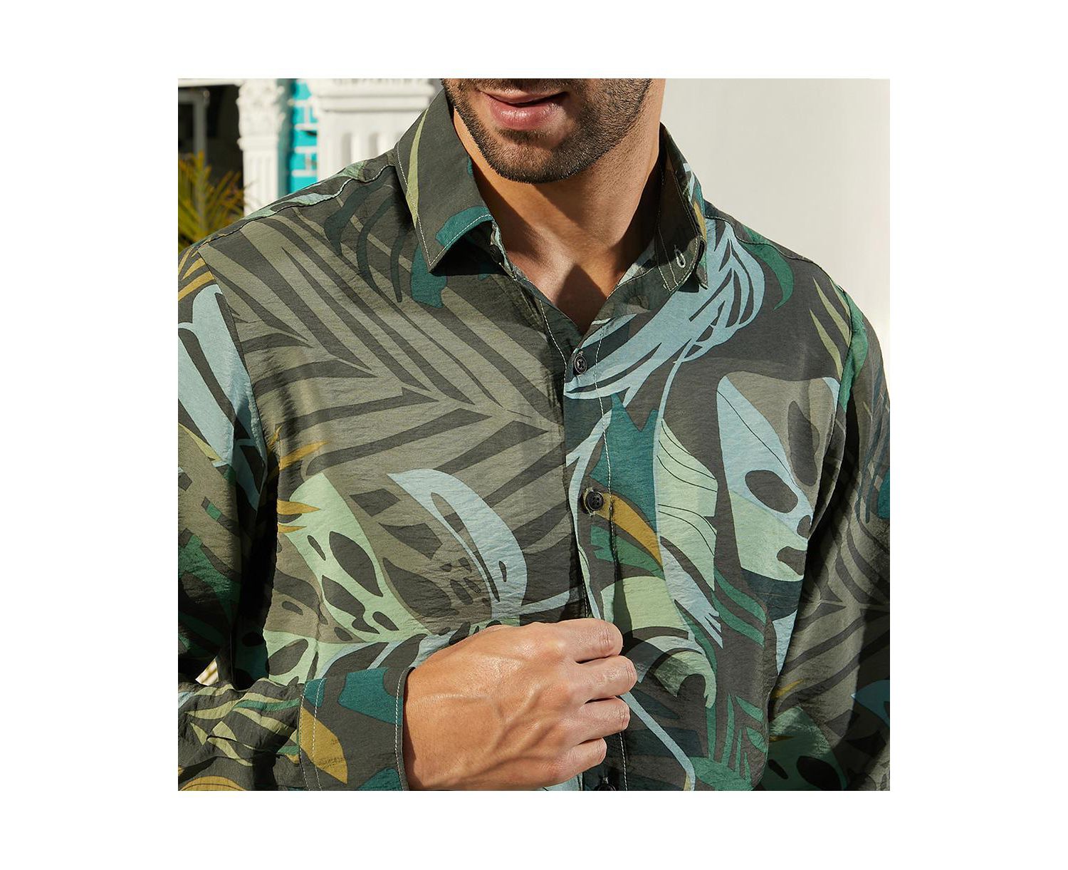 Men's Jungle Green Palm Print Casual Shirt
