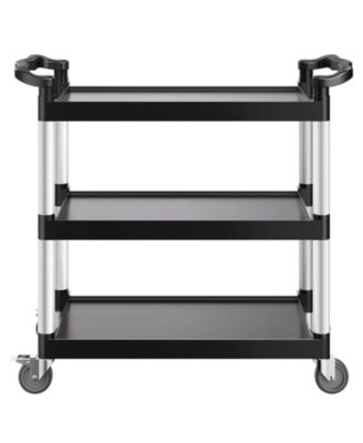 3-Tier Utility Cart, 500-Lb Capacity, 31.1" x 19.3", Plastic Service Cart w/ Swivel Wheels & Brakes