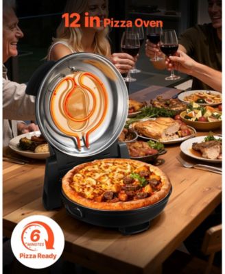 Electric Pizza Oven, 12", 1200W, Cordierite Stone, 5 Heat Modes, Viewing Window, Up to 788°F, Black