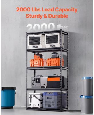 5-Tier Storage Shelves, 2000-Lb Capacity, 16"D x 36"W x 72"H, Adjustable Heavy-Duty Utility Rack, Black