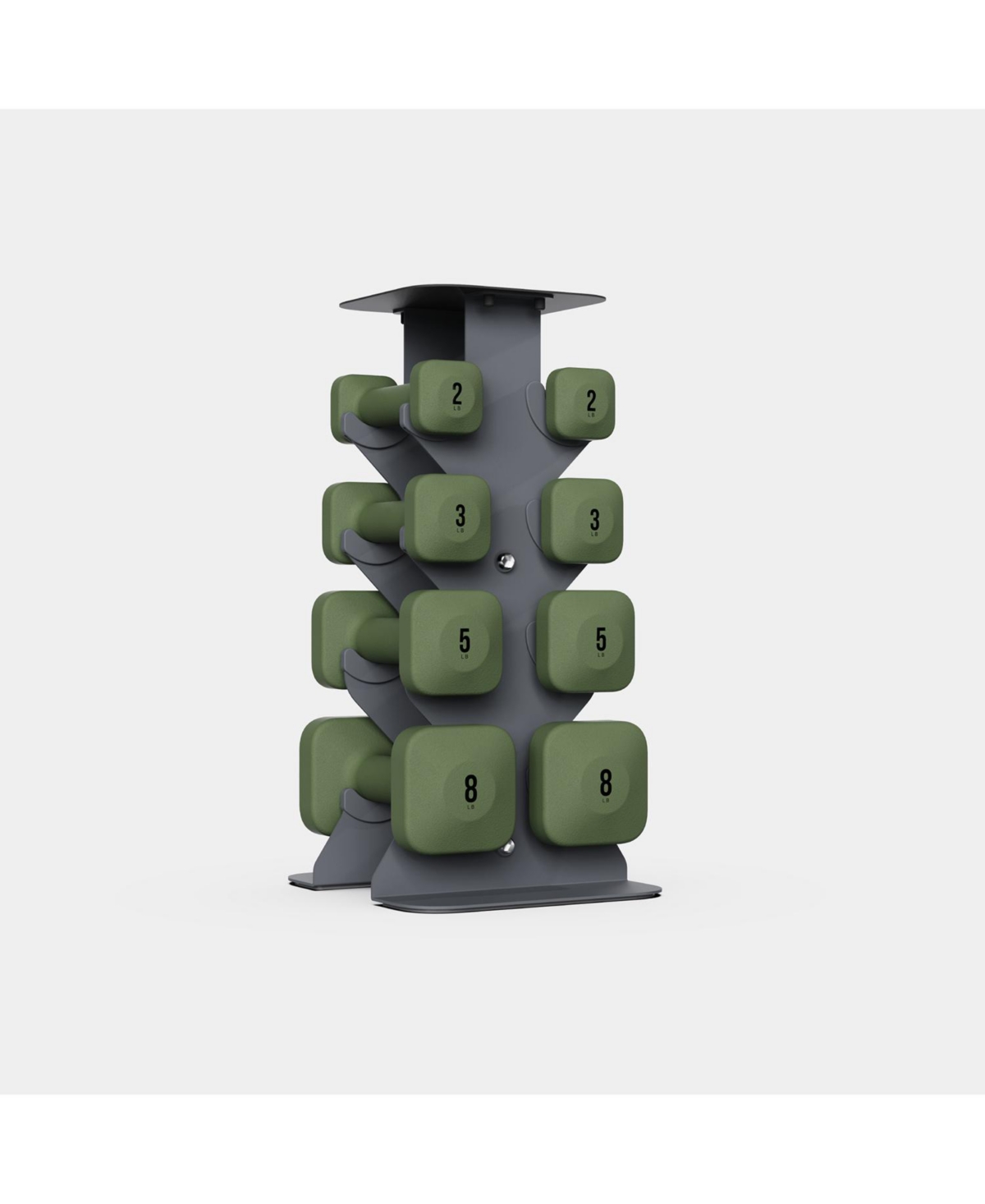 WeGym SafeGrip Dumbbells Lower Set with Light Rack - 2, 3, 5, 8lbs - Green
