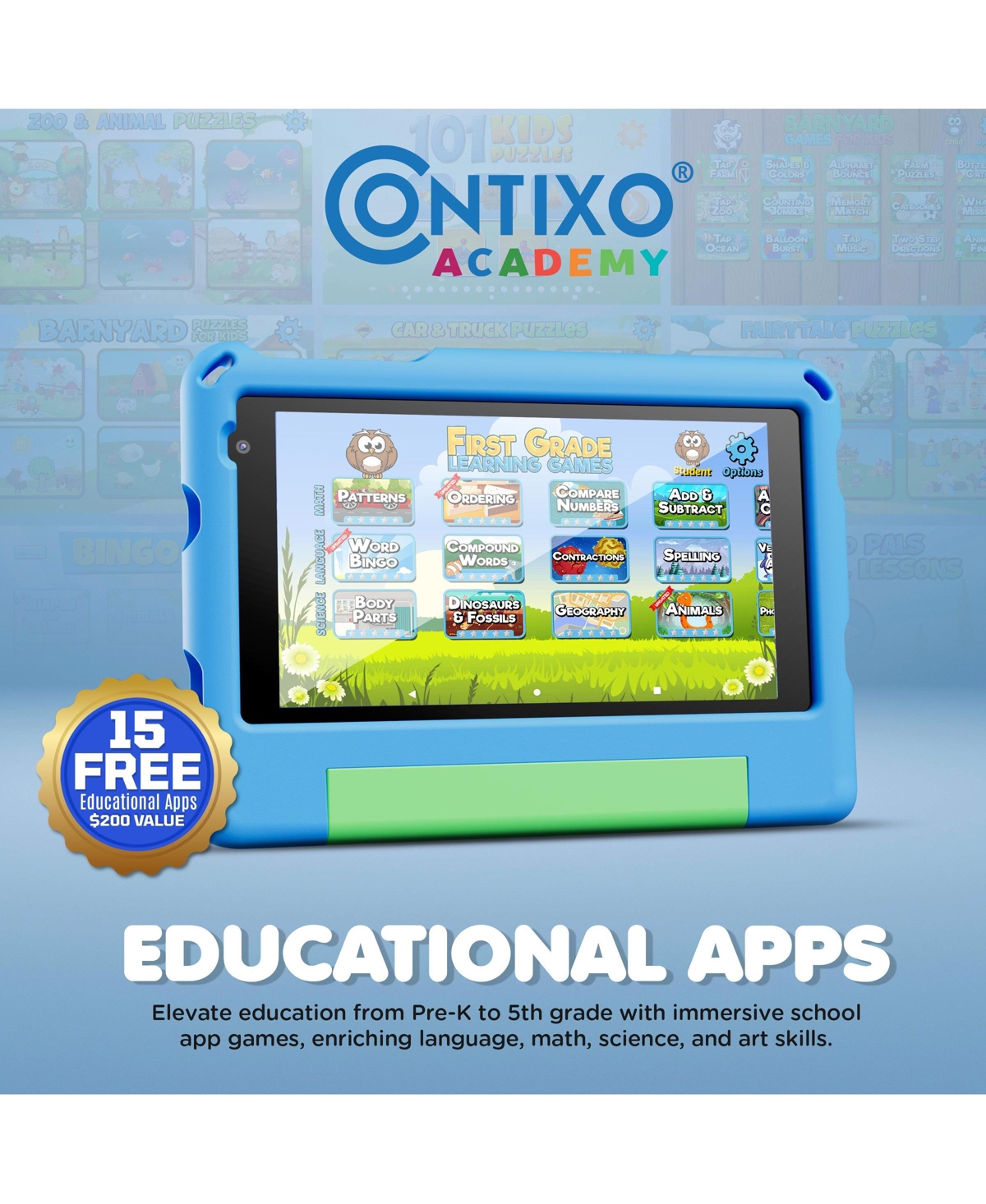 Contixo 7" A7 Educational Kids Tablet with Epic! and Lingokids 32GB Parental Controls & Kid-Proof Case