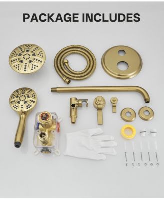 Single Handle 2-Spray Shower Faucet Set 1.8 GPM with Valve Dual Function Handheld Shower Head in Brushed Gold.