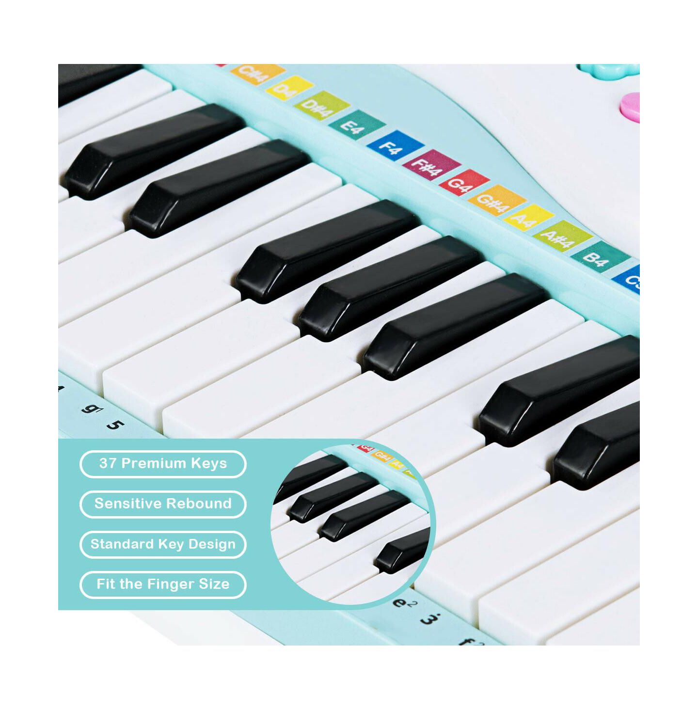 Детская игрушка HONGGE 37-Key Kids Electric Keyboard Piano With Learning Functions, Ages 18 Months+, цвет: Синий — фото 6