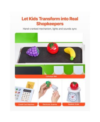 Wooden Kids Grocery Store Playset with Conveyor Belt and Toys