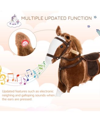 Plush Rocking Horse Ride-on Toy Pony Kids Girls Toddlers Gift Rocker w/ Sound