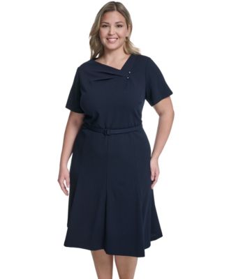 Plus Size Asymmetrical Neck A-Line Midi Dress