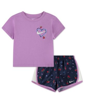 Girls' 4-6X Cherry T-Shirt and Dri-FIT Tempo Printed Shorts, 2-Piece Set