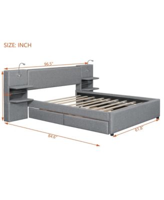 Queen Size Upholstered Platform Bed with Reading Lights and Storage Solutions