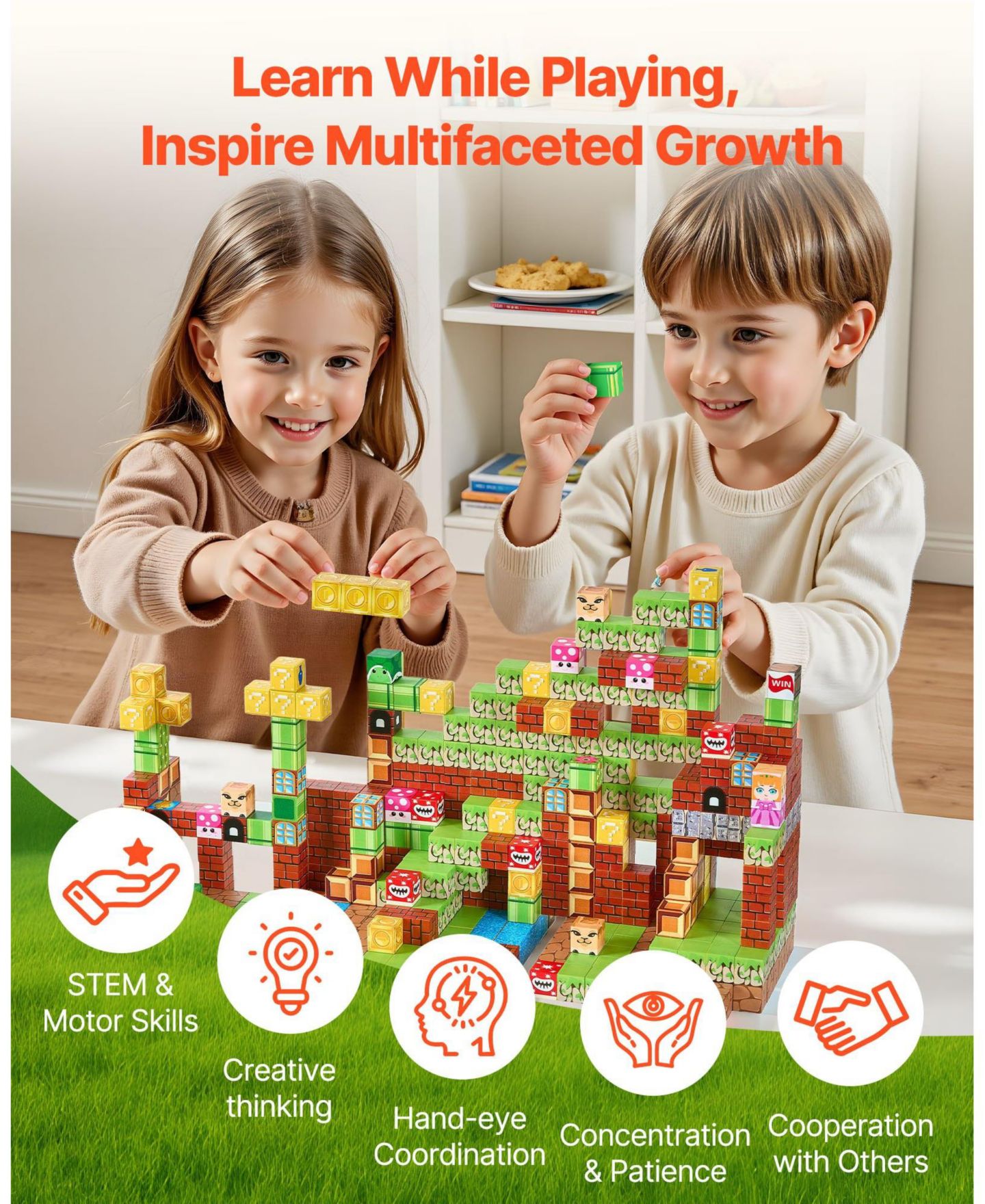Детский конструктор Mecale Stem Magnetic Blocks 100-Piece Building Set, Ages 3+, цвет: Жёлтый — фото 6