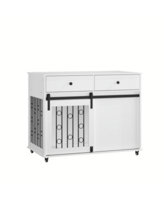  Dog Crate Furniture with Double Drawers and Sliding Barn Door in White