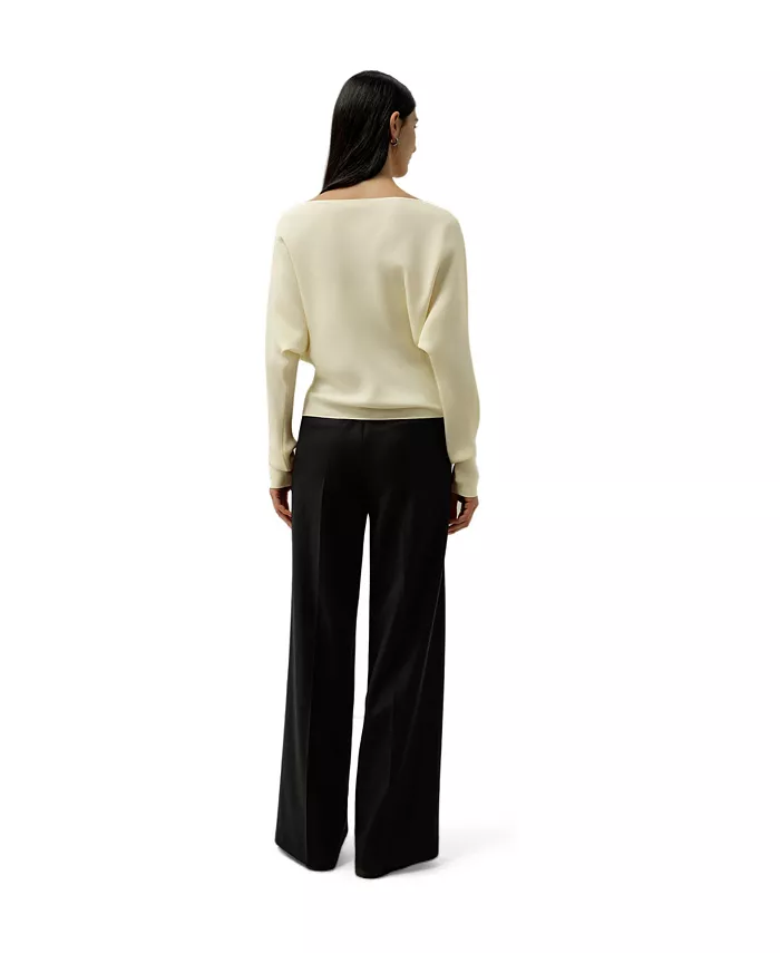 Women's Long Sleeve Gathered Silk Top - thumbnail 3