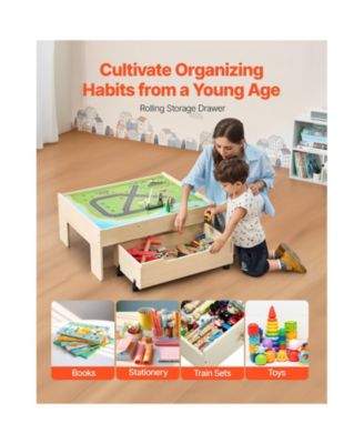 Kids Train Table with 100-Piece Wooden Set and Storage Drawer