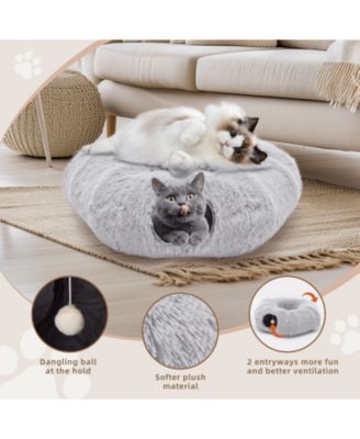 Grey Cat Tunnel with Cat Bed
