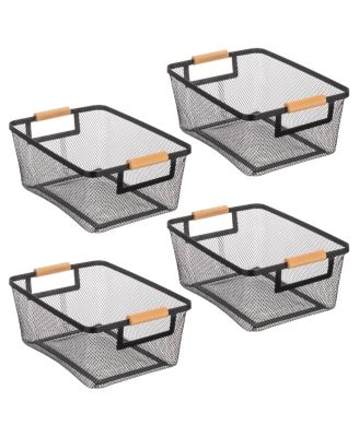 Metal Wire Pantry Basket with Wood Handles - Set of 4