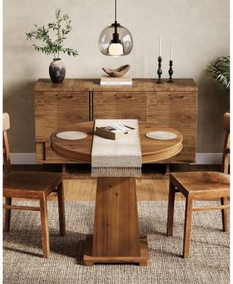Solid Wood Round Dining Table, Small Kitchen Table for 2, Modern Farmhouse Dinner Table