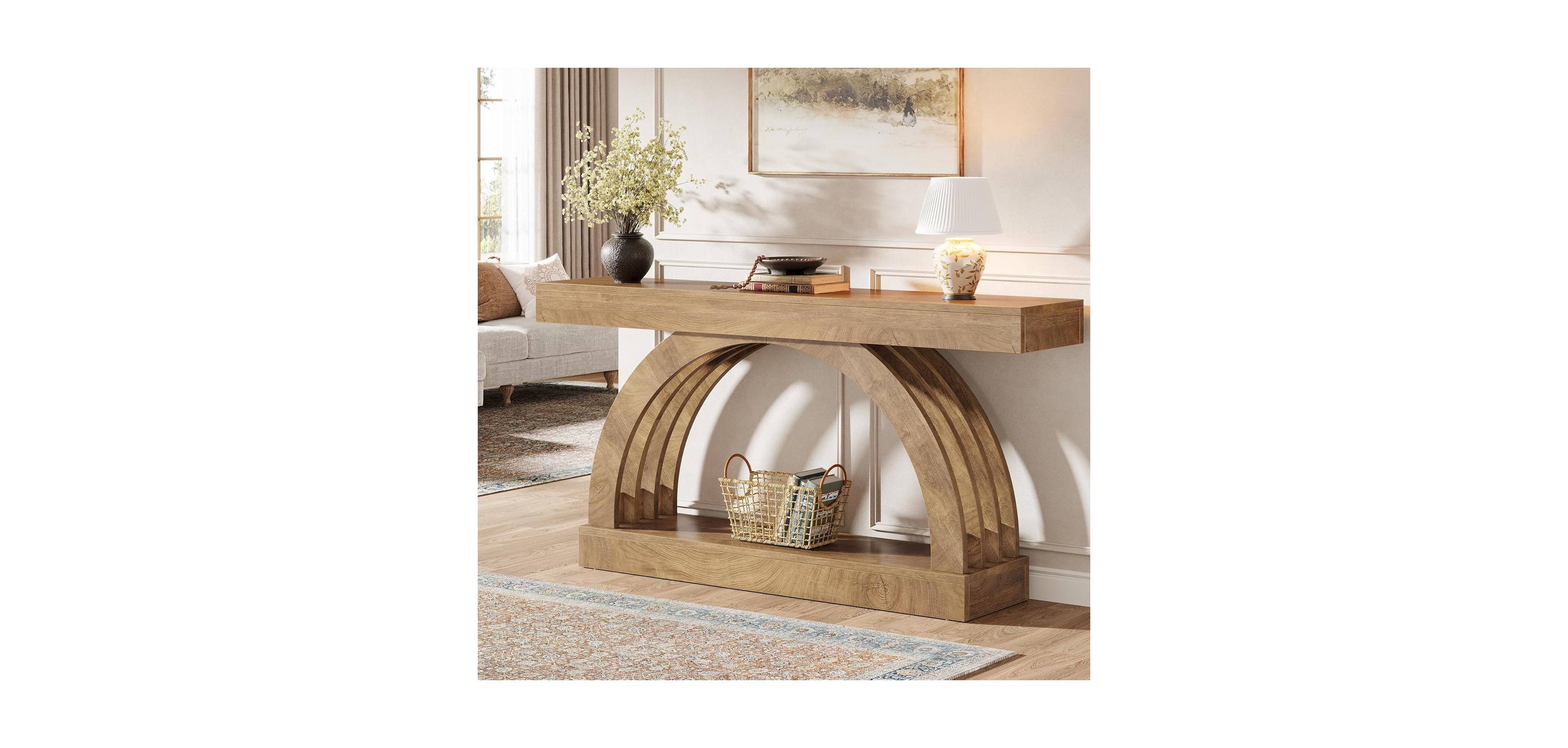 Tribesigns Entryway Table, 2-Tier Sofa Table Behind the Couch, Farmhouse Narrow Unique Arched Console Table