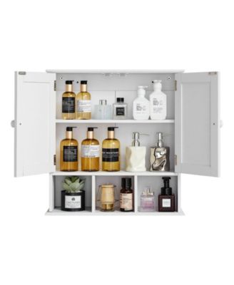 Bathroom Wall Cabinet, 2 Doors, Adjustable Shelf, Wall-Mounted Over-Toilet Storage w/ Open Shelves, White