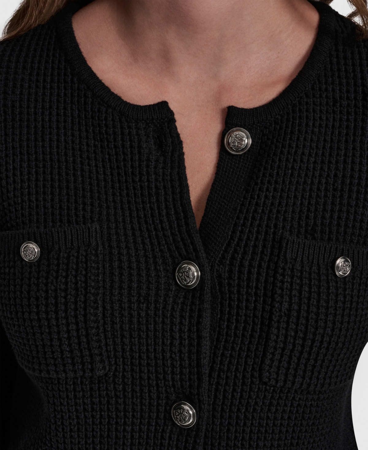 Dkny Jeans Petite Tuck Stitch Long-Sleeve Cardigan