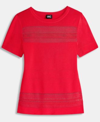 Women's Short Sleeve Pointelle Stripe Sweater