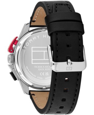 Men's Chronograph Black Leather Strap Watch, 44mm