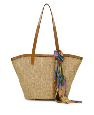 Marconia Small Straw Tote Bag with French Hydrangeas Scarf 