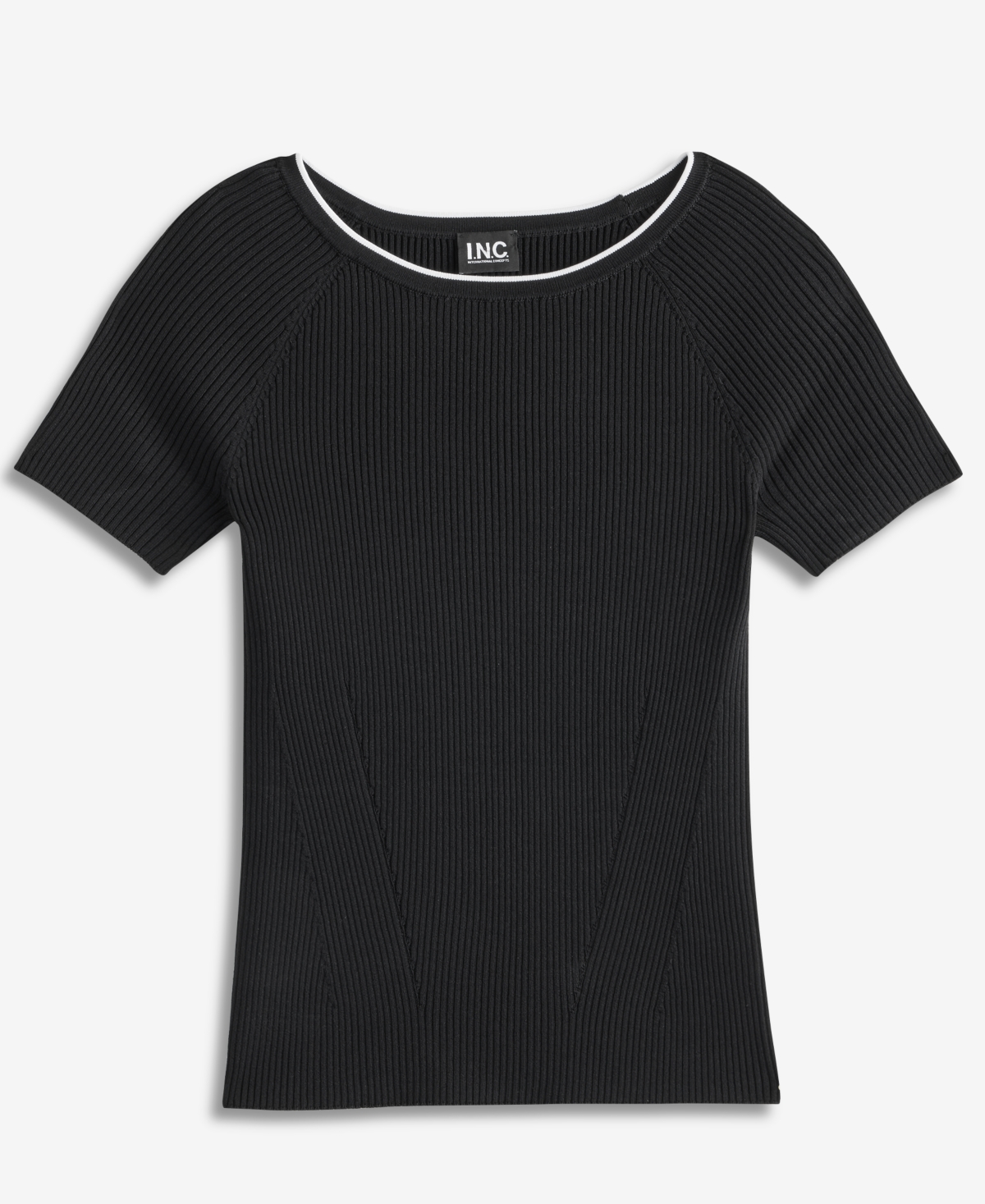 I.n.c. International Concepts Women's Tipped Rib-Knit Short-Sleeve Top, Macy's Exclusive